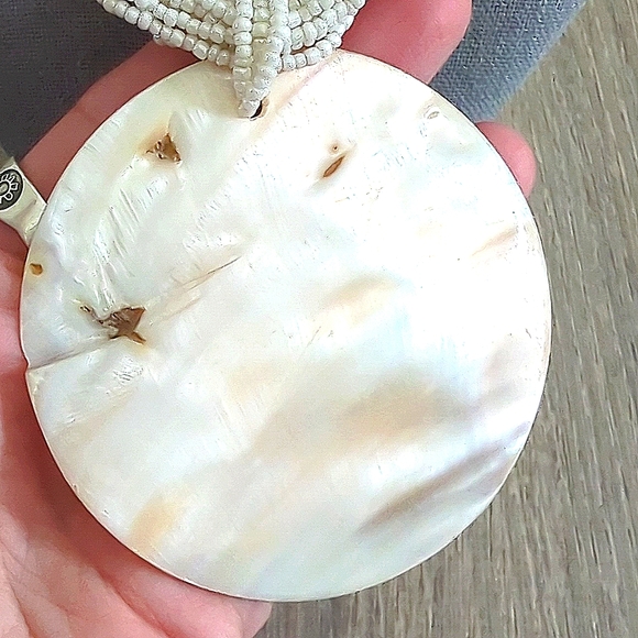 Mother of Pearl Seed Beed Statement Necklace - Picture 11 of 12